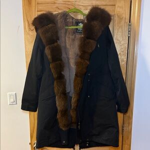 Women's Black Fur-Trimmed Parka XL